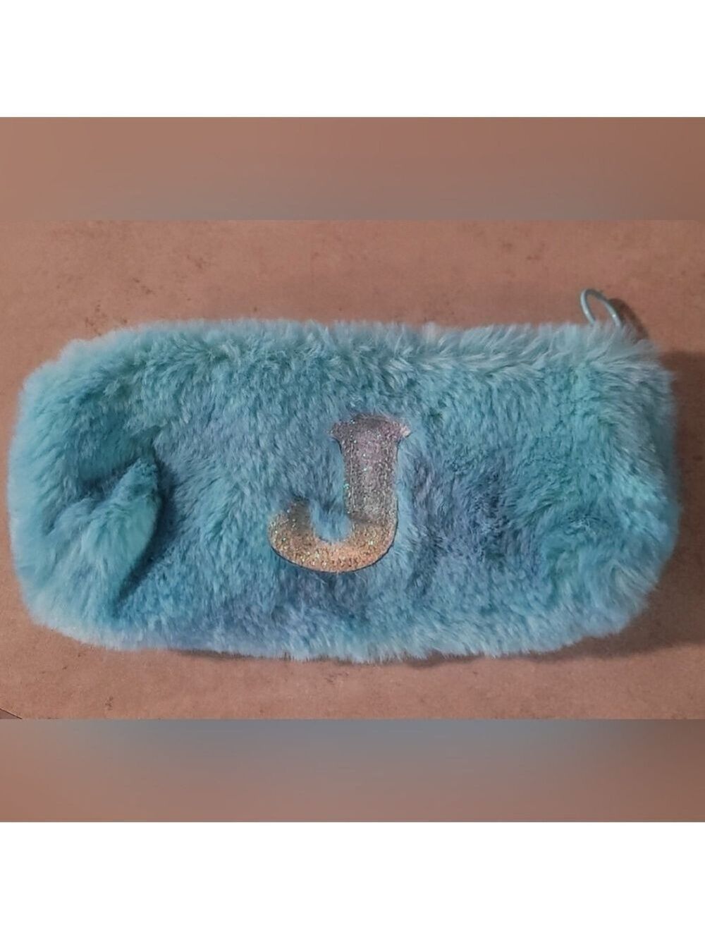 Hobby Lobby Blue Furry Storage Pouch with Glitter Letter
